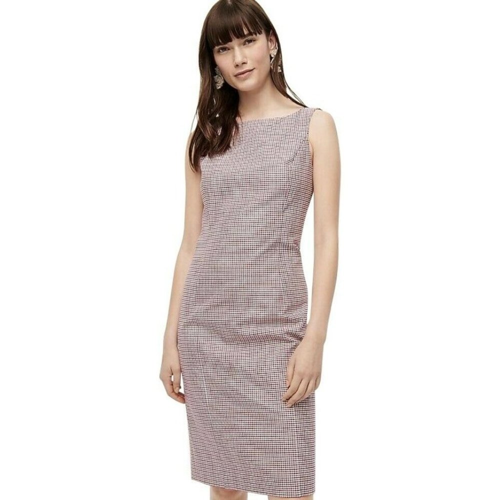 J. Crew Sleeveless Pink and White Checked Sheath Dress NWT